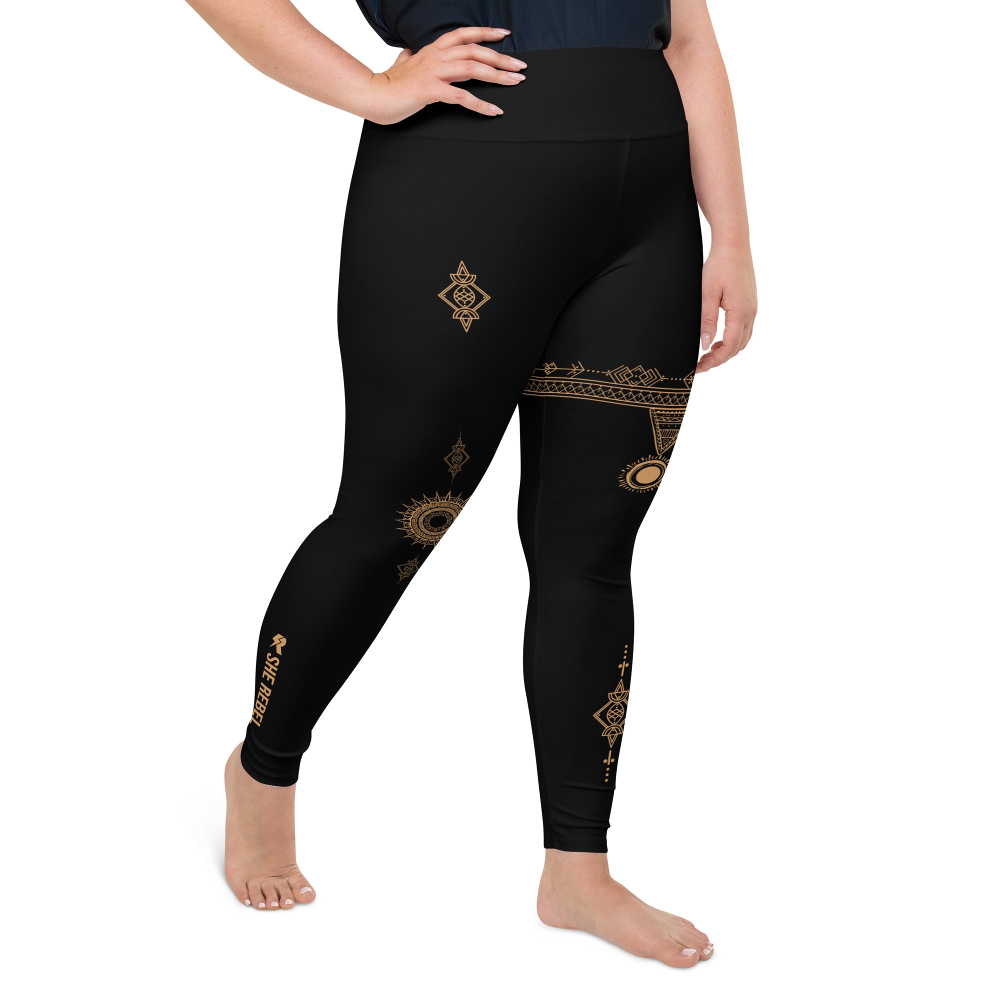 Black & Gold Detail Boho Leggings | Plus Size